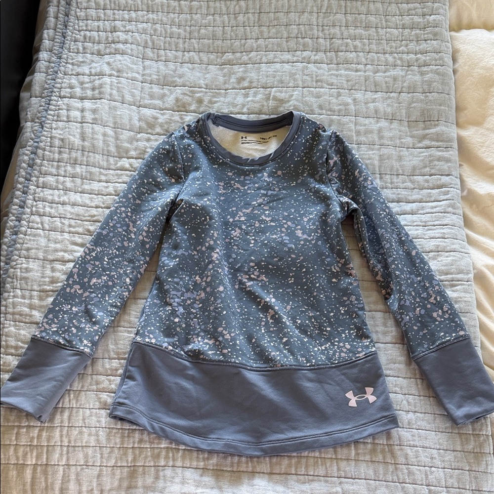 Under Armour Girls' Gray Speckled Long Sleeve Top with Pink Logo